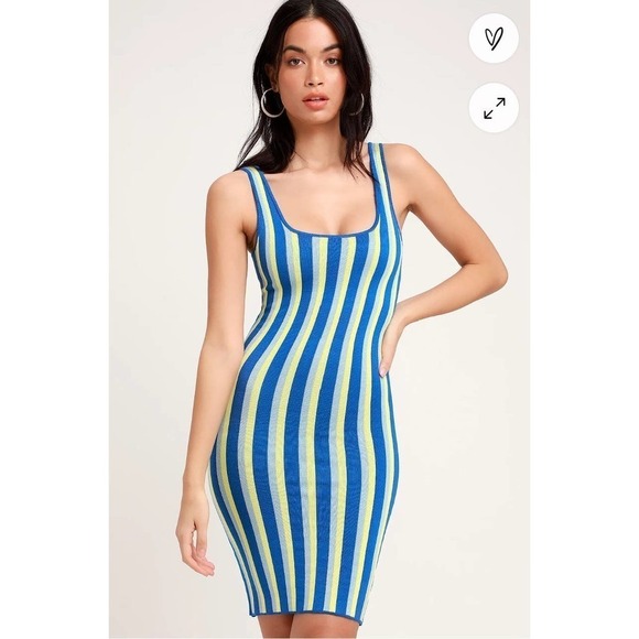 NWT Lulus Nayeli Blue Multi Striped Sleeveless Bodycon Sweater Dress-Small - Picture 3 of 7